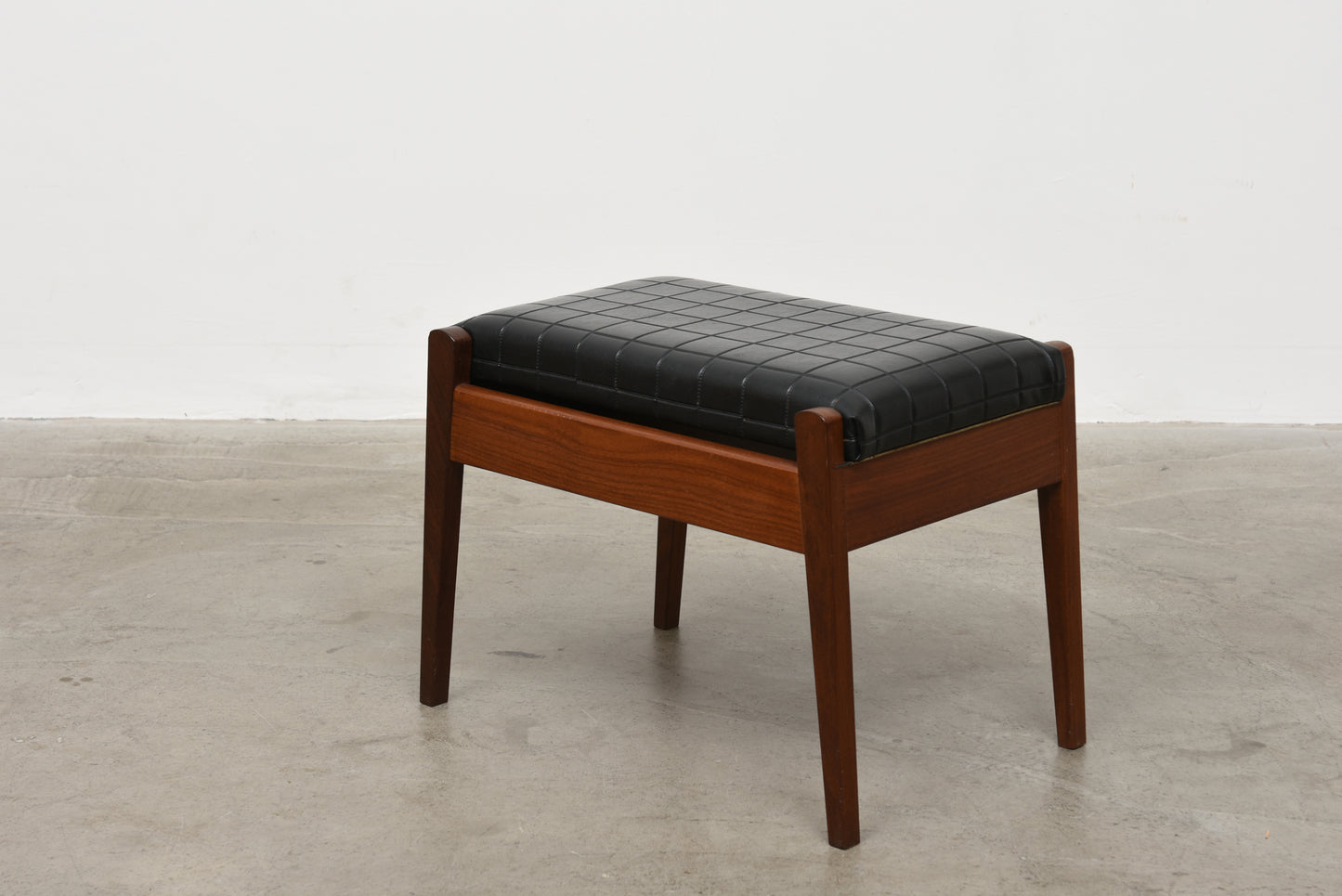 Teak + vinyl foot stool with storage