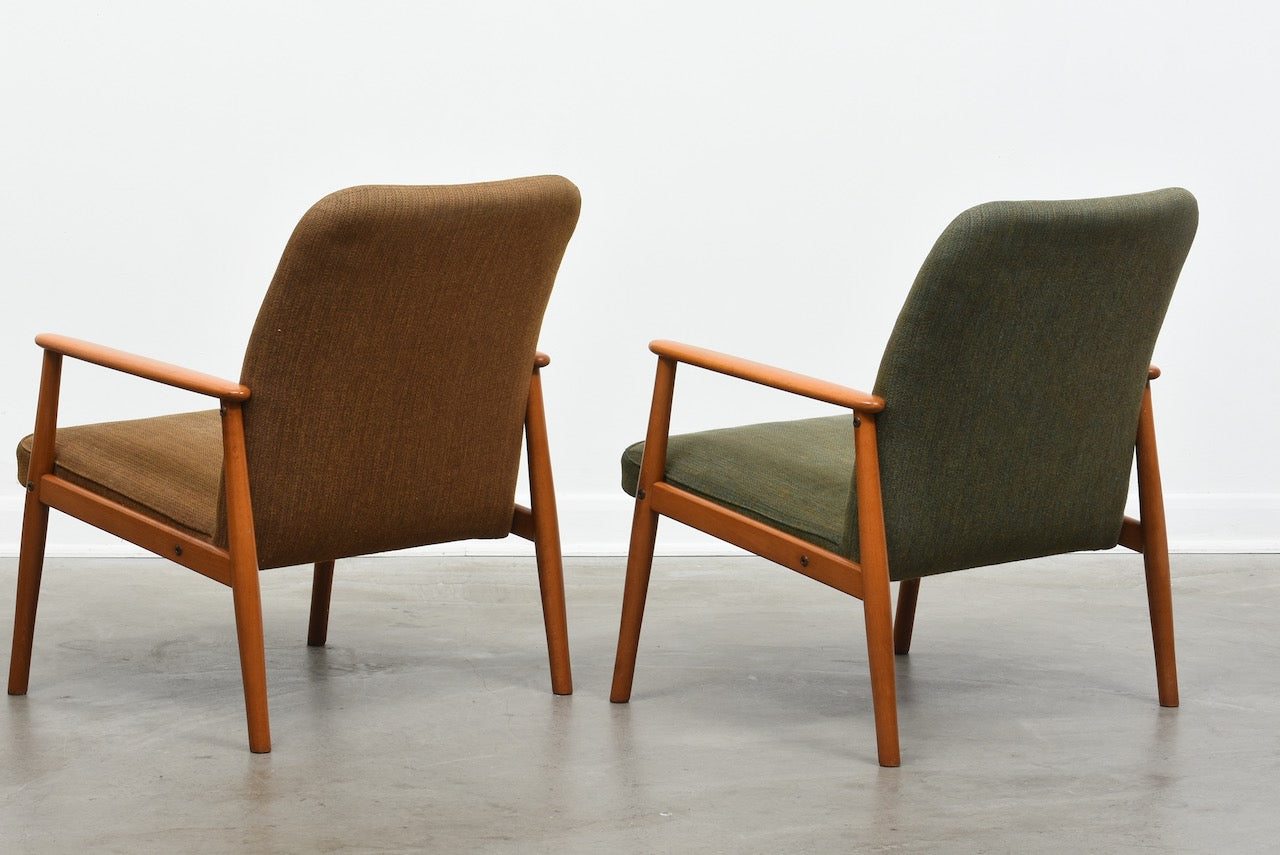 Two available: 1950s beech lounge chairs