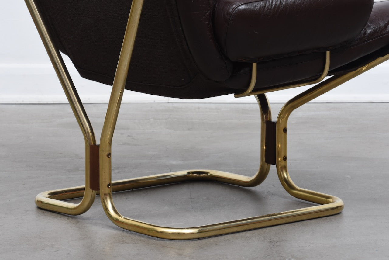Leather and brass lounger by Harald Relling
