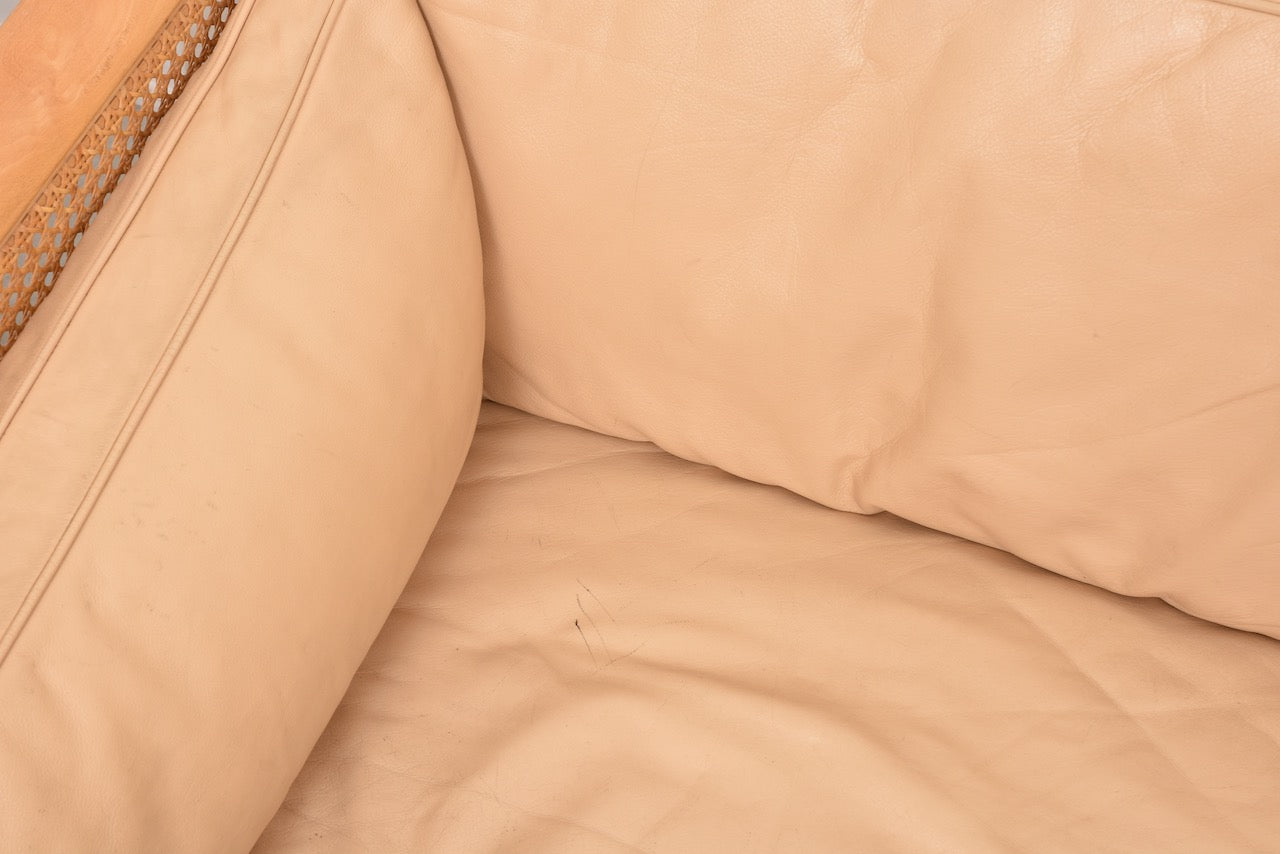 1960s leather + cane sofa by Arne Norell