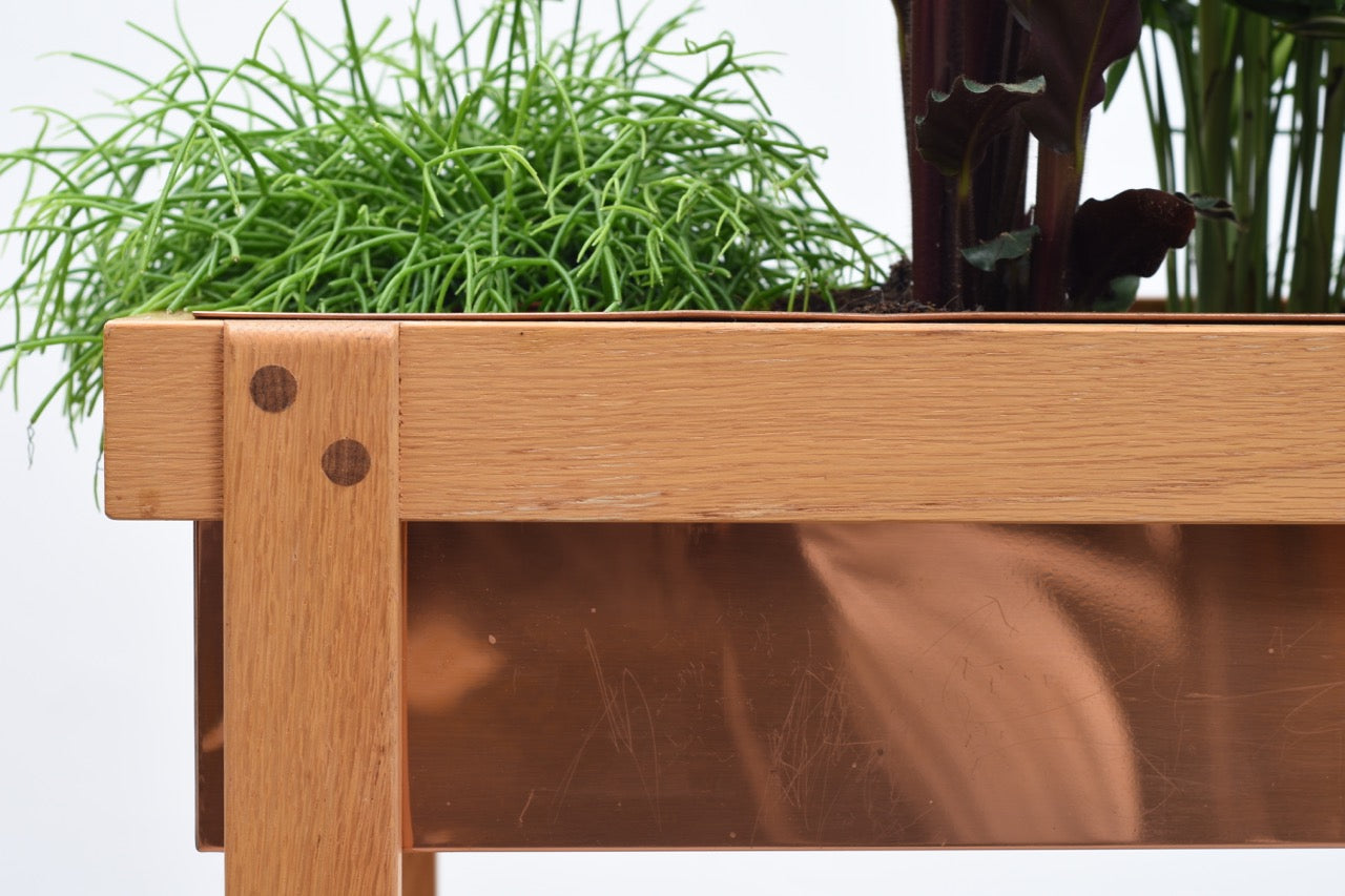 Long copper + oak planter