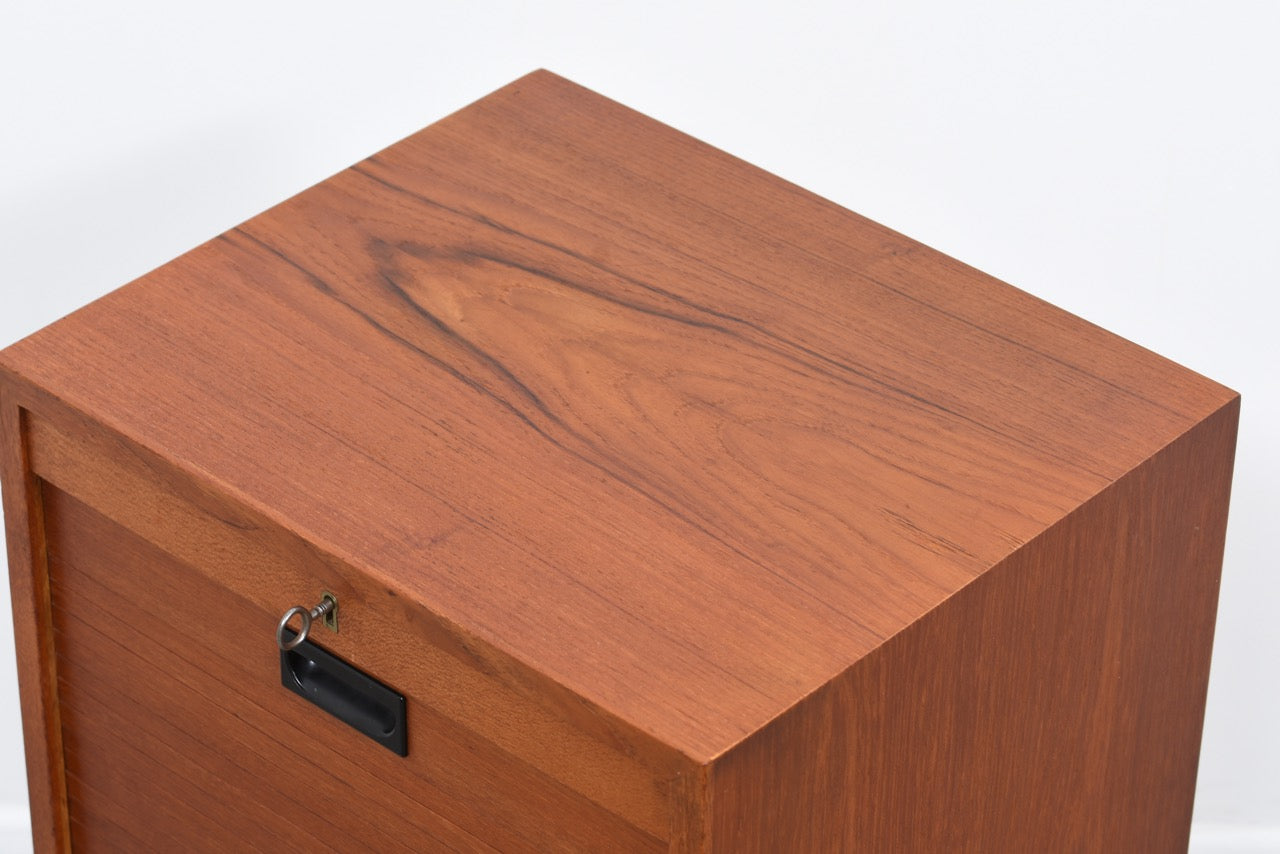 Teak filing cabinet with drop down tambour door