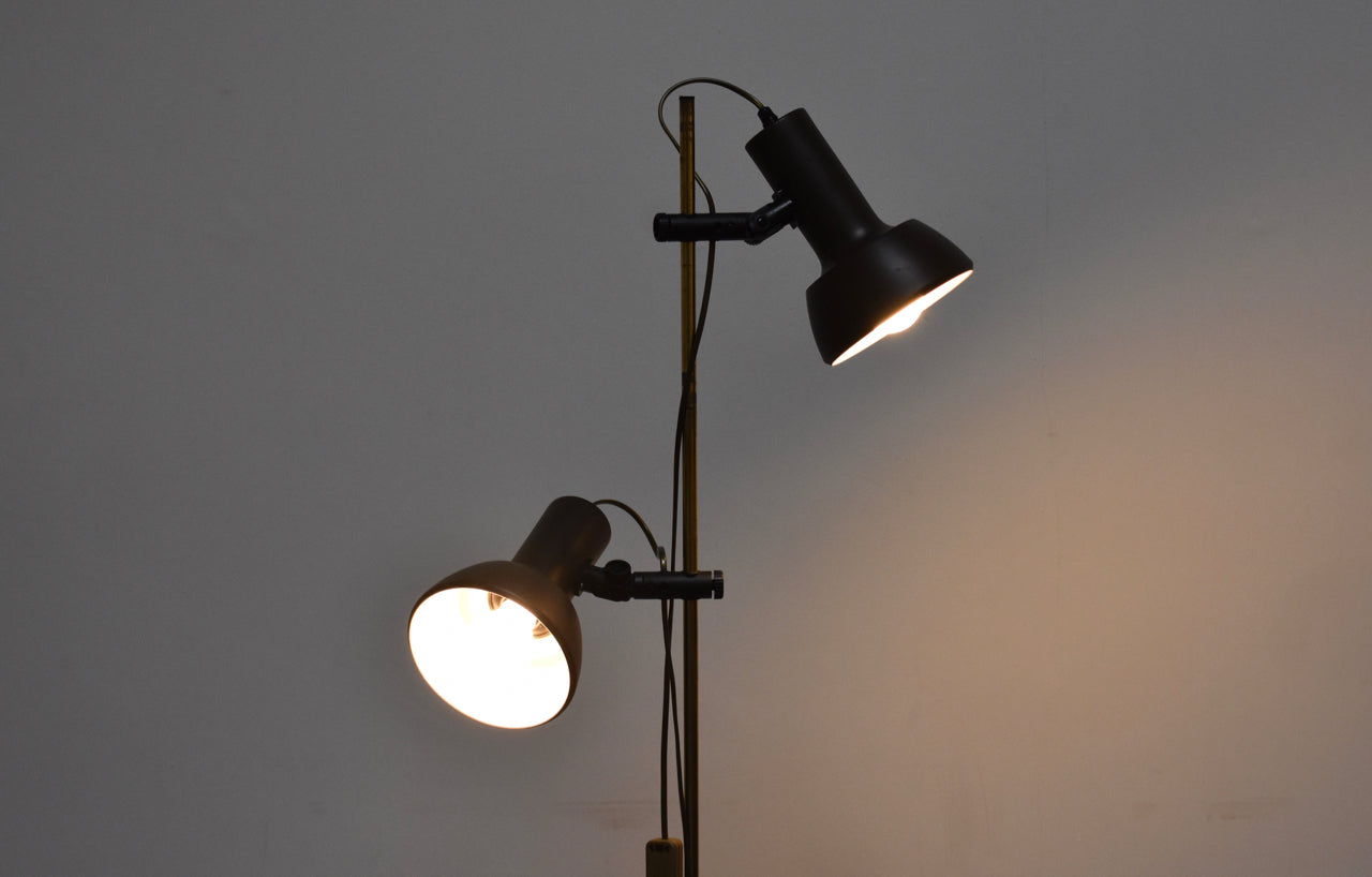 Twin-headed vintage floor lamp with brown shades