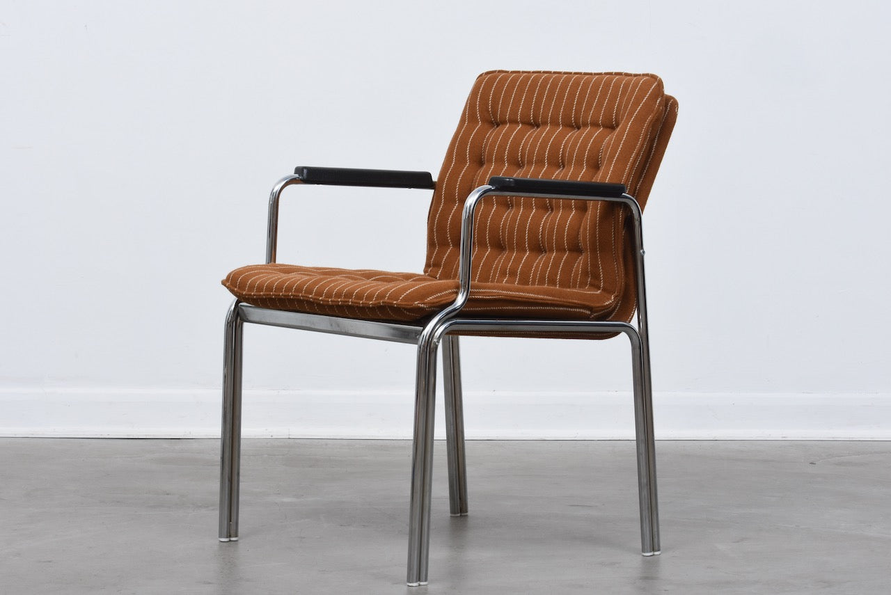 Two available: 1970s steel + wool armchairs