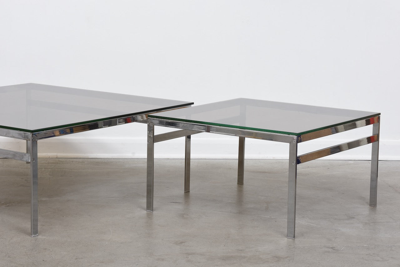Two sizes available: Vintage smoked glass + chrome tables