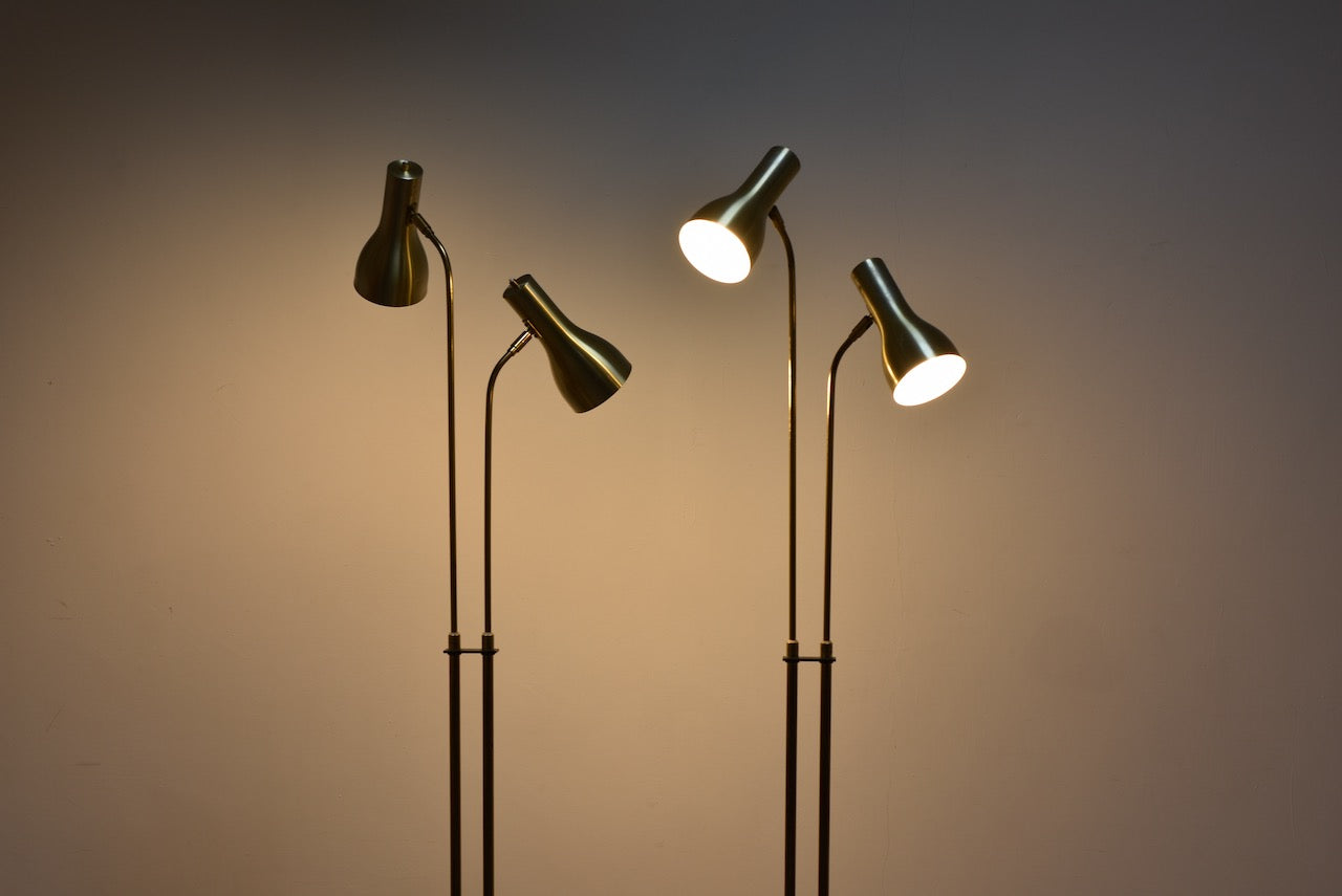 Two available: 1960s twin-headed brass floor lamps