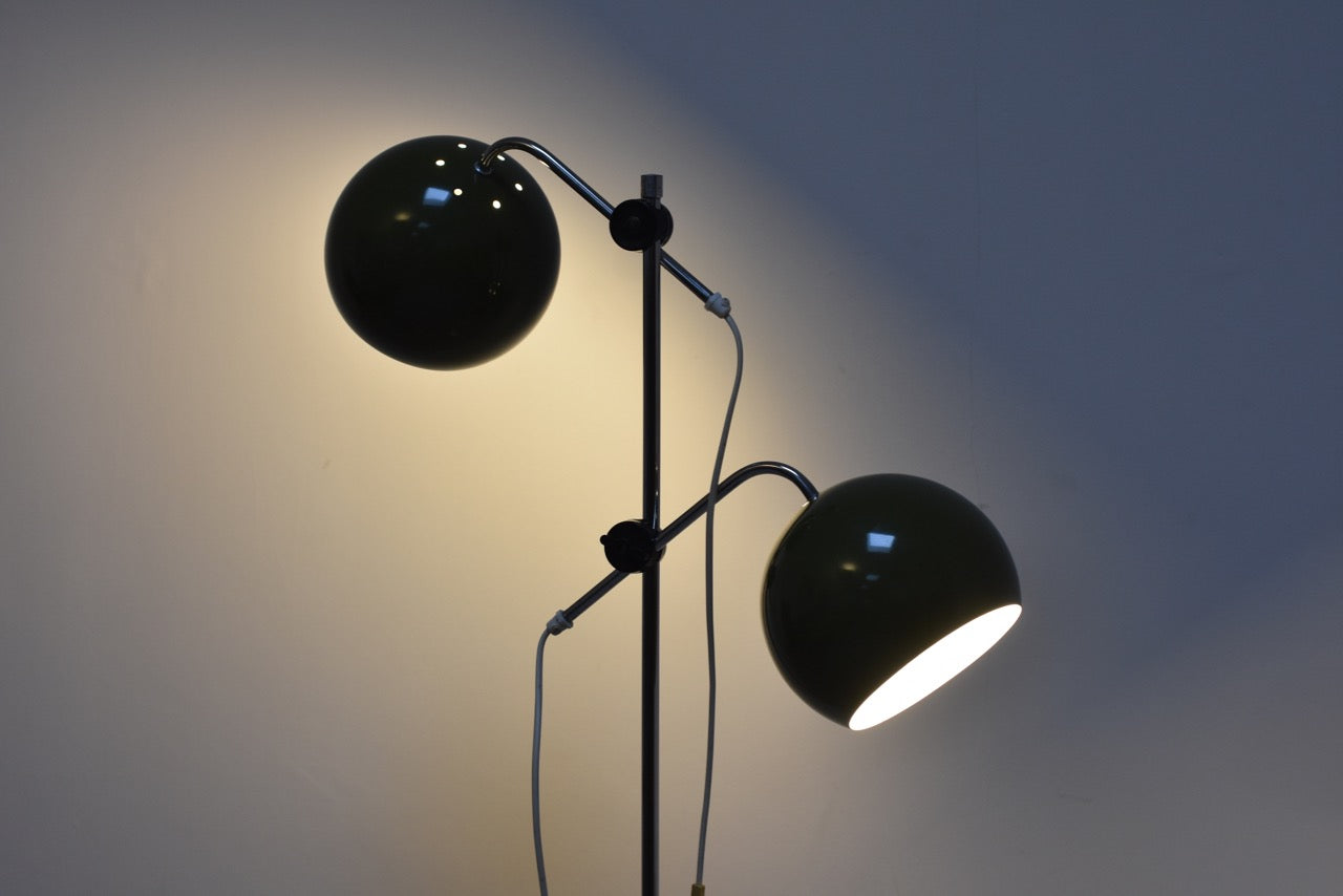 Vintage twin-headed floor lamp with domed shades