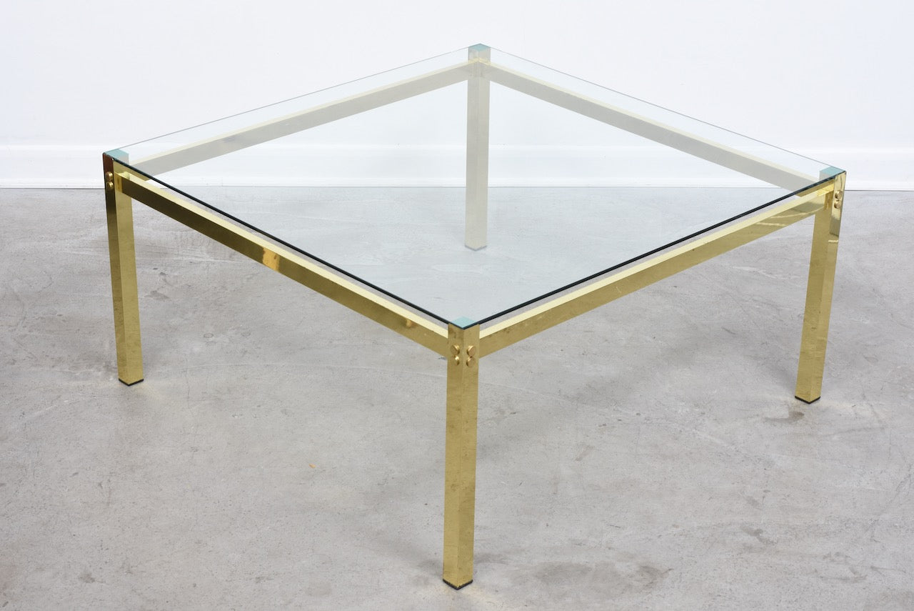 1970s brass + glass coffee table - 105 cm