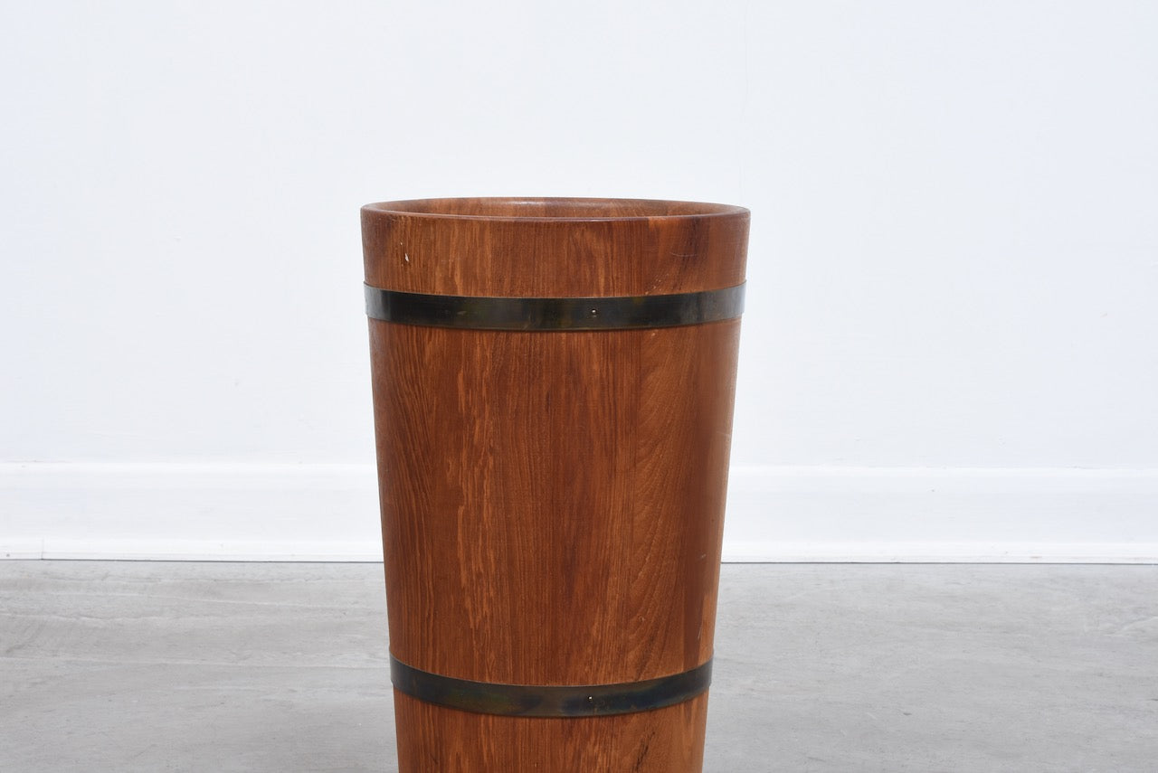 Vintage teak + brass umbrella stand