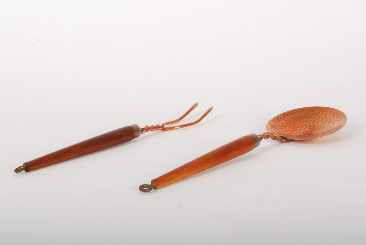 Copper and teak salad tongs