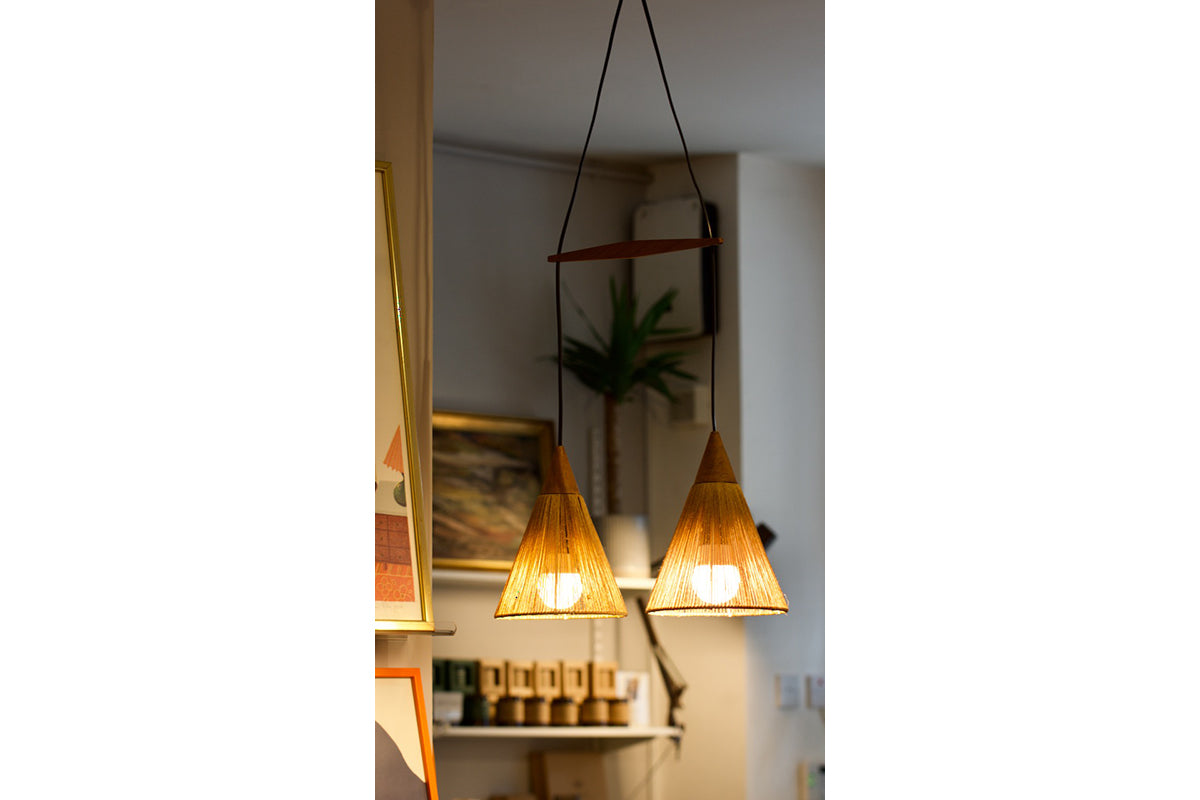 Teak + rope ceiling light by Ib Fabiansen