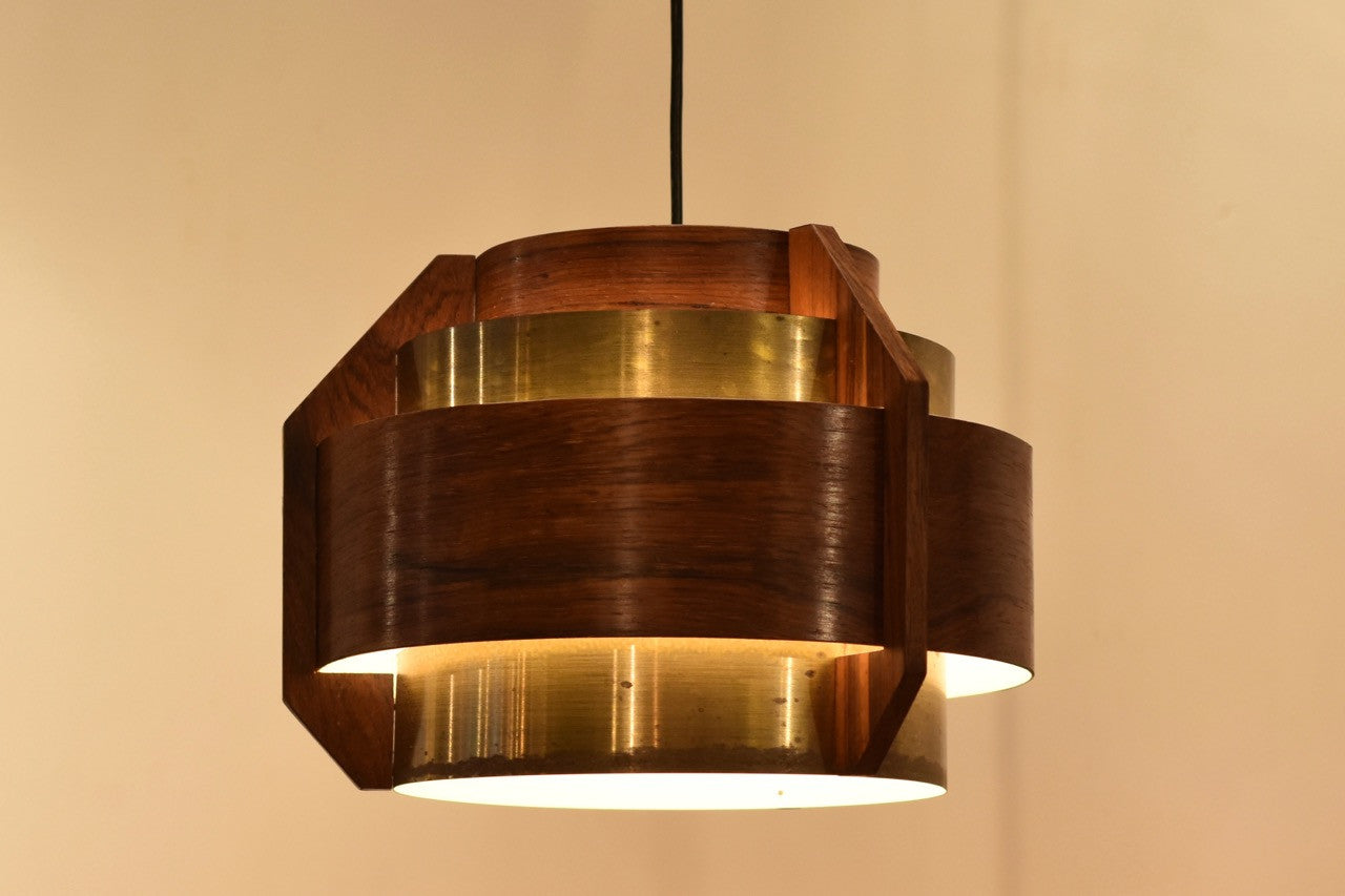 Rosewood and brass pendant light