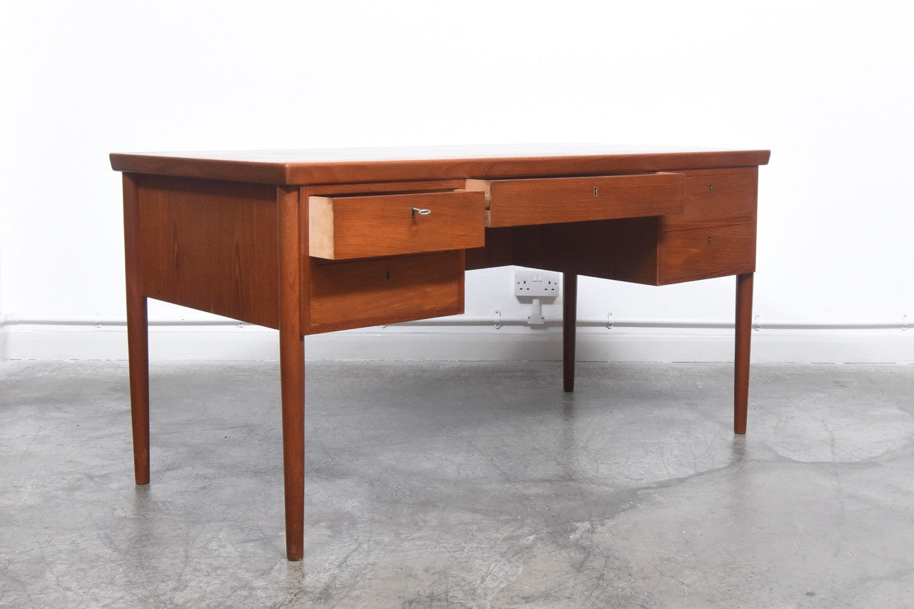 Teak desk with five drawers