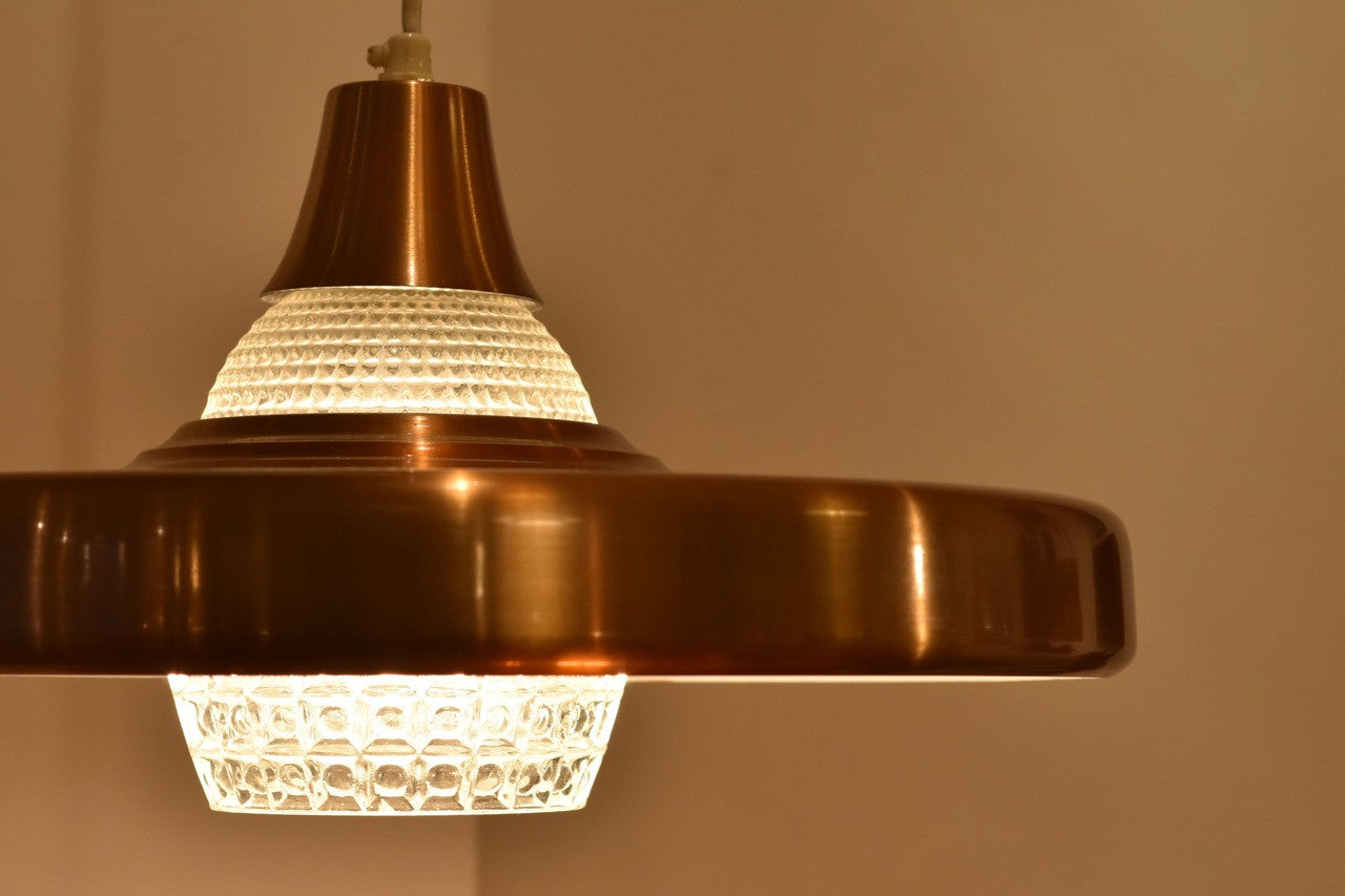 Copper and cut glass ceiling light