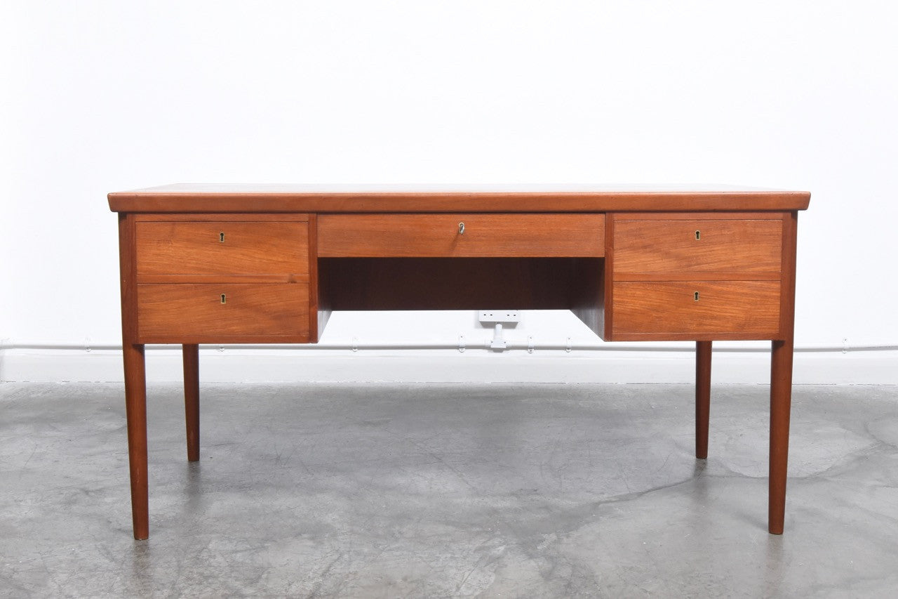 Teak desk with five drawers
