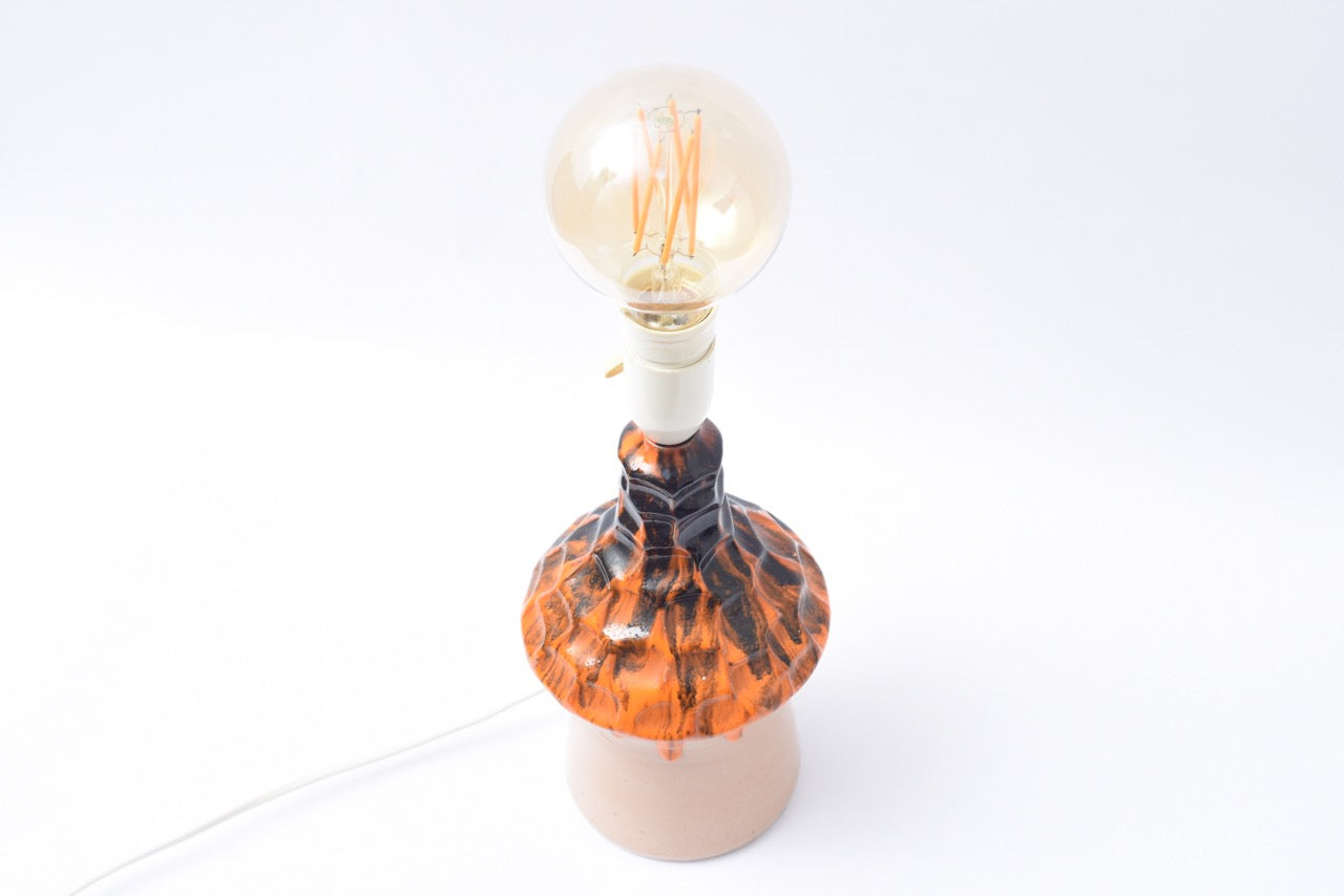 Vintage table lamp with orange + black glaze