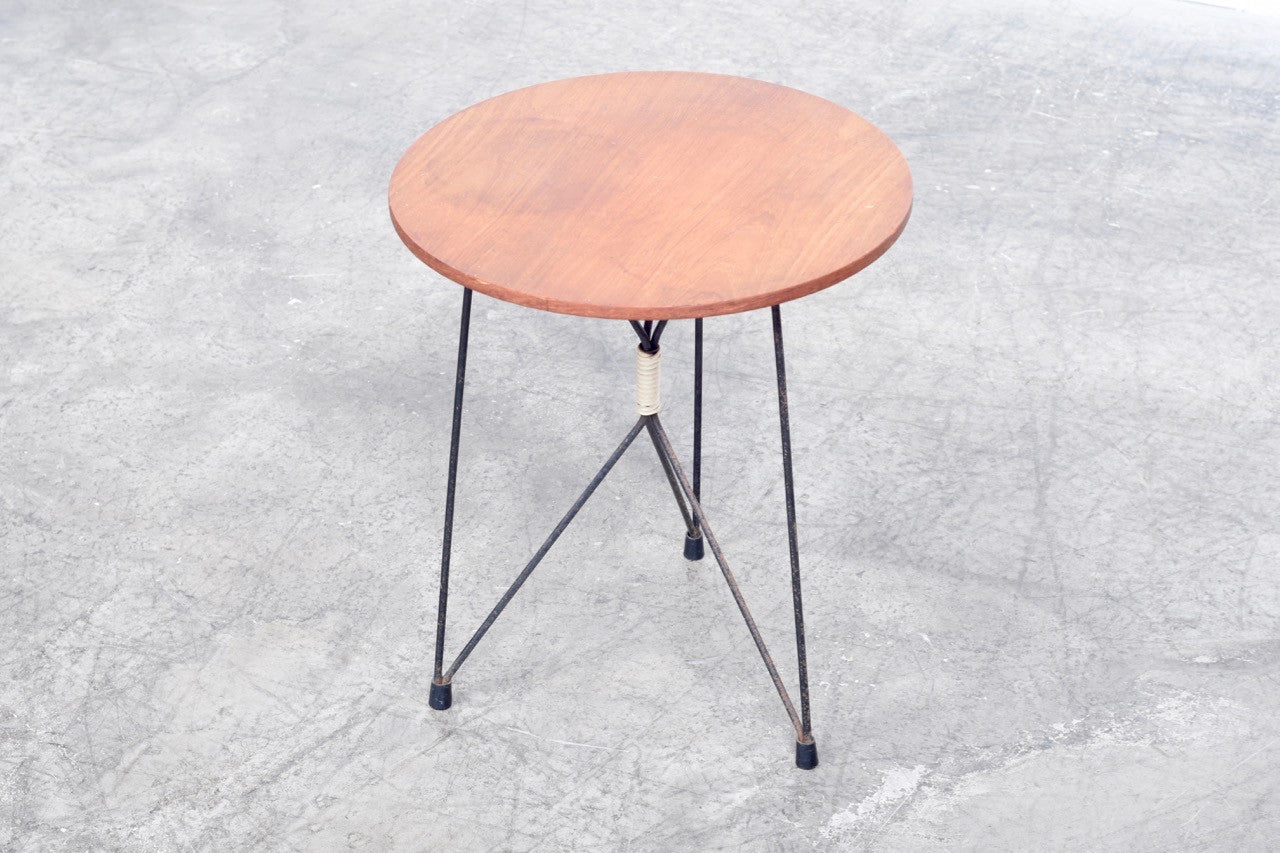 Teak side table with wire base