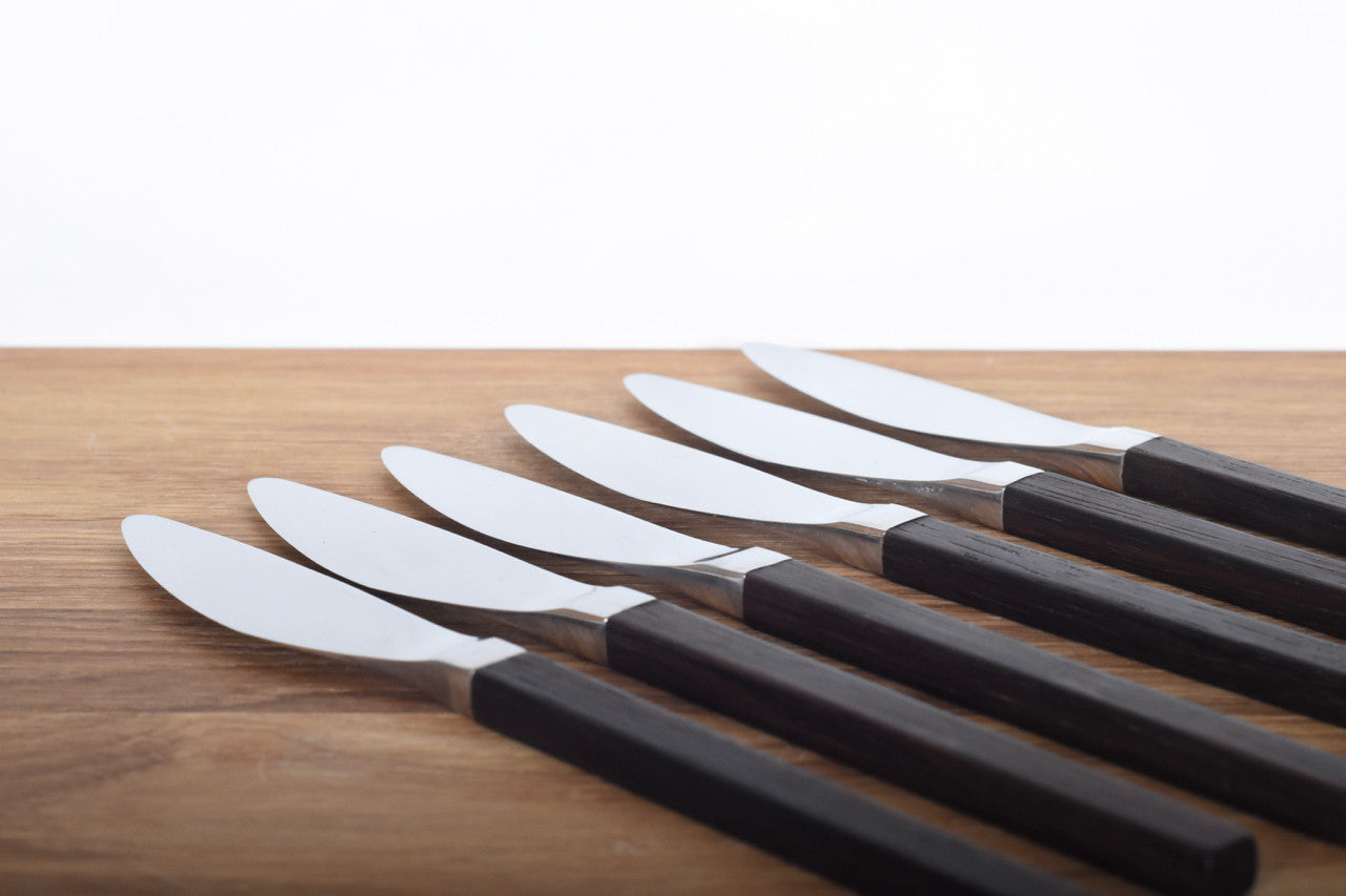 Set of six rosewood knives by Lundtofte