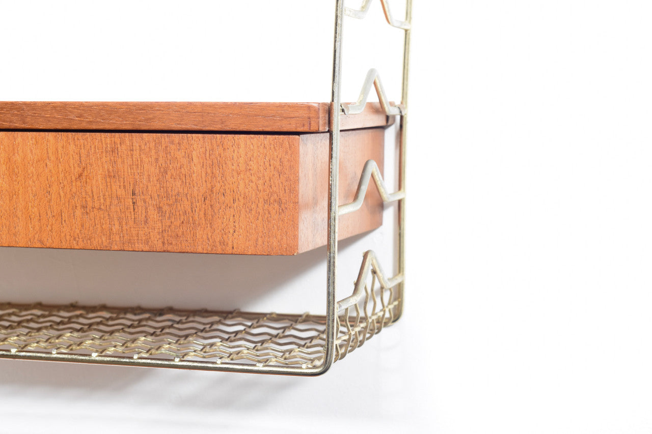 Pair of teak + brass bedside tables
