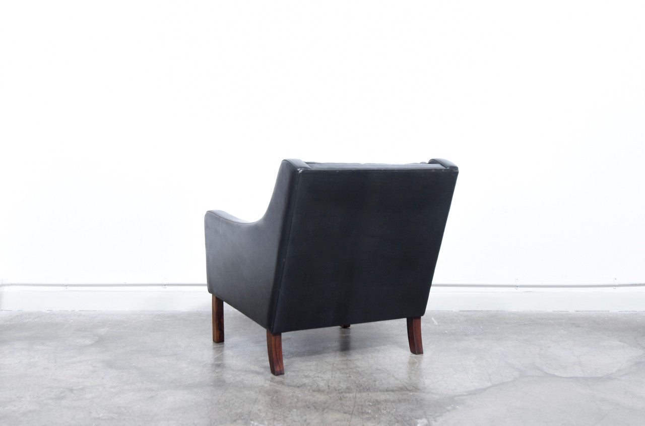 Leather club chair + matching foot stool