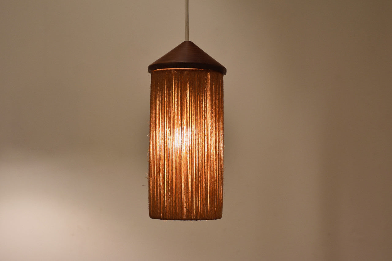 Teak and cord ceiling light