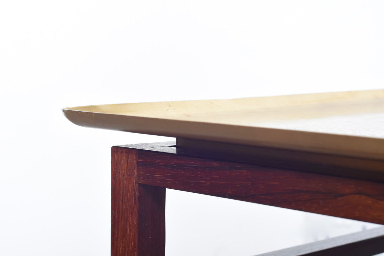 Rosewood side table with brass tray