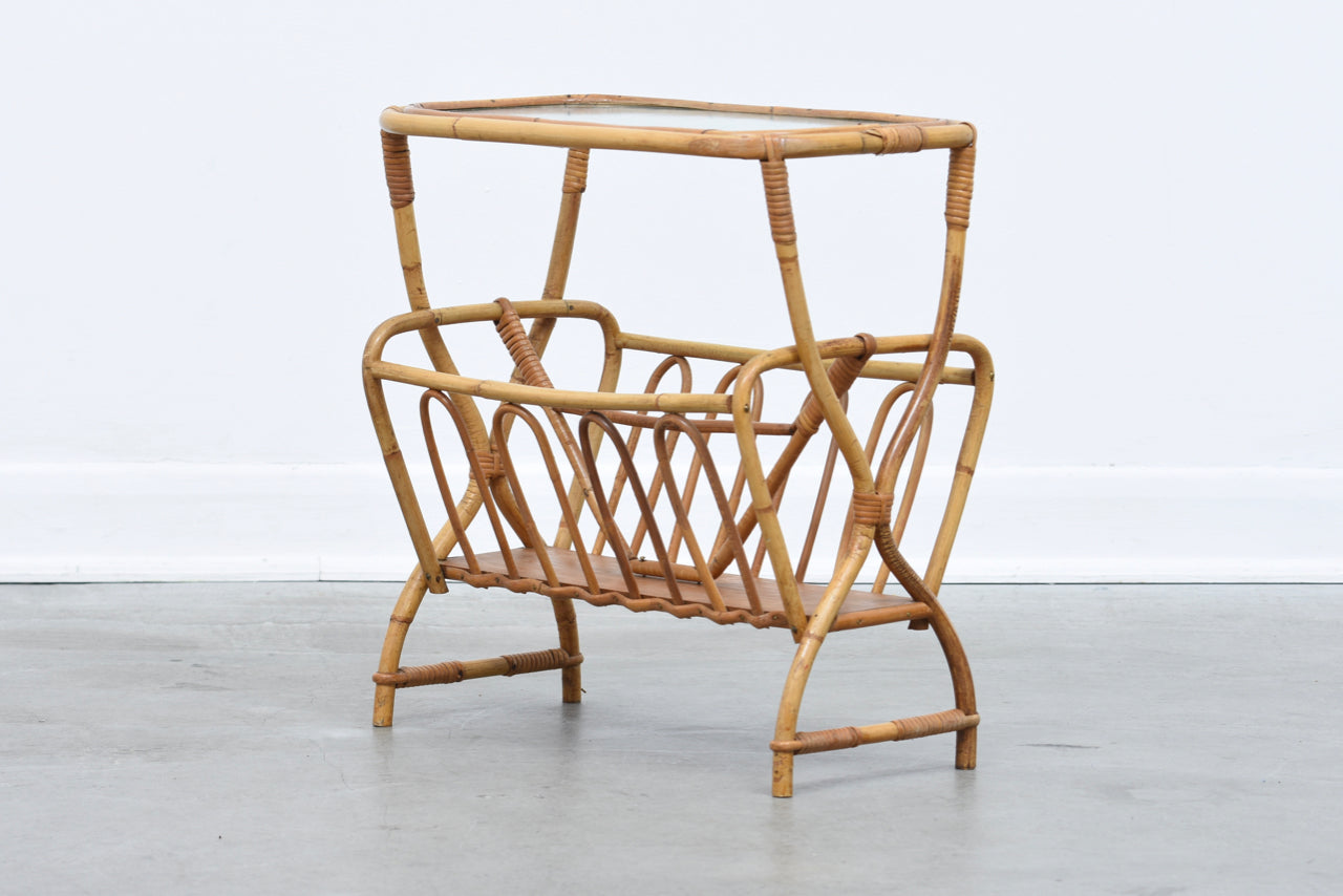 1970s bamboo + glass magazine table