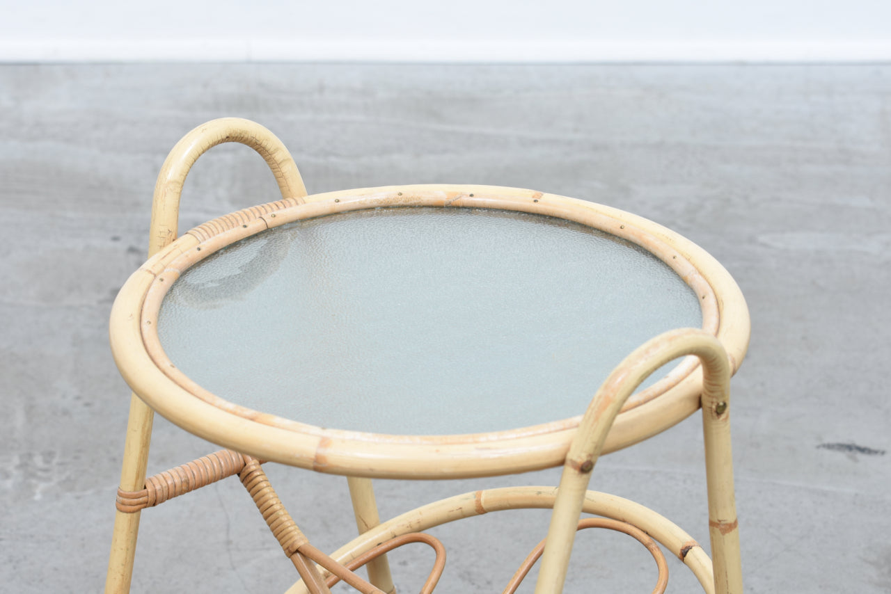Vintage glass and bamboo magazine table