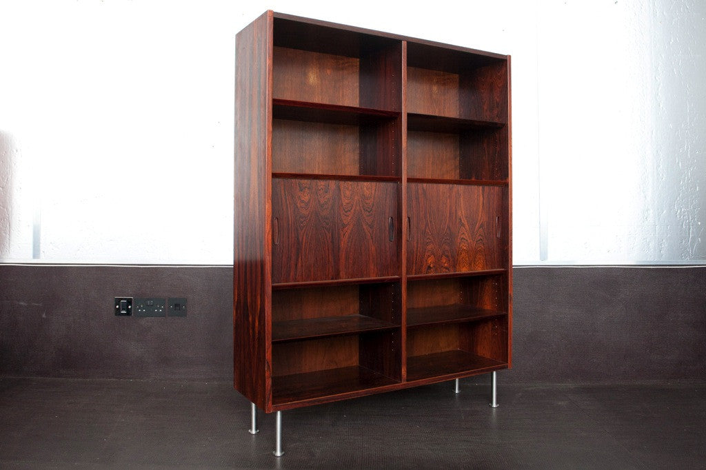 Rosewood bookshelf on steel legs