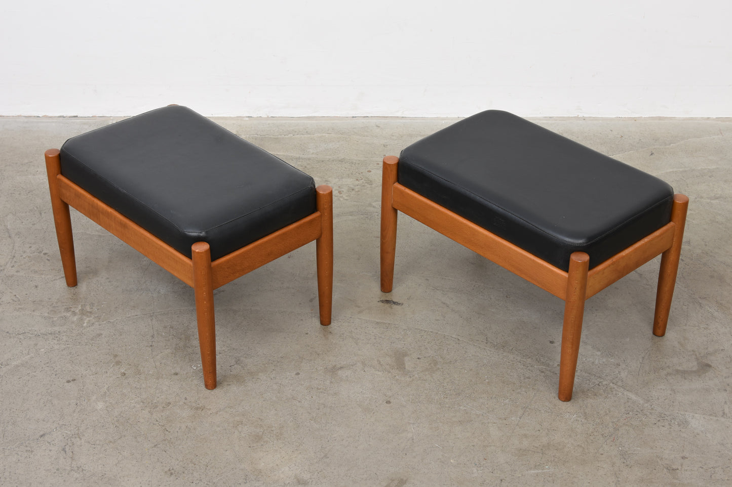 One left: 1960s beech + vinyl foot stools
