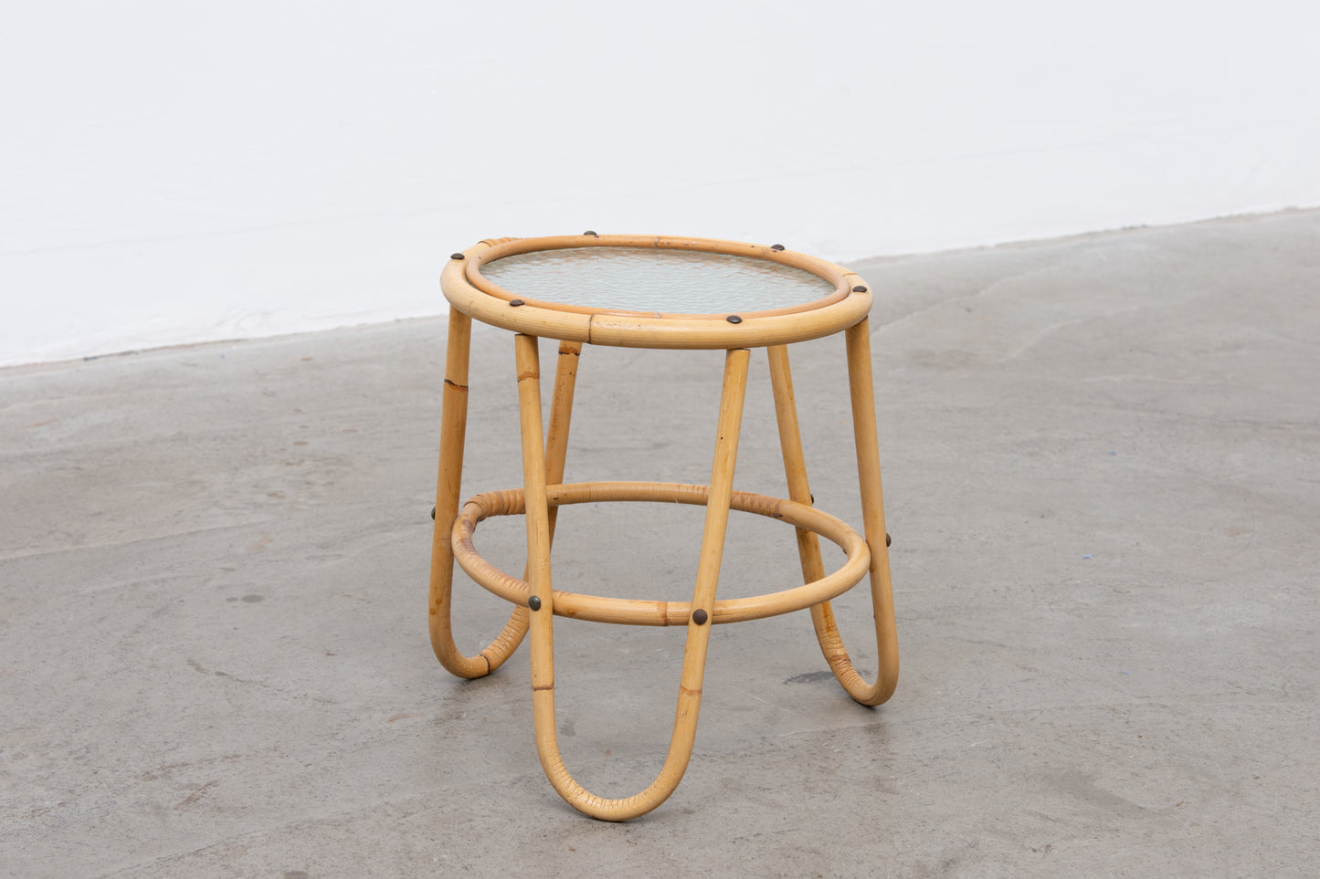 Vintage bamboo + glass plant pedestal