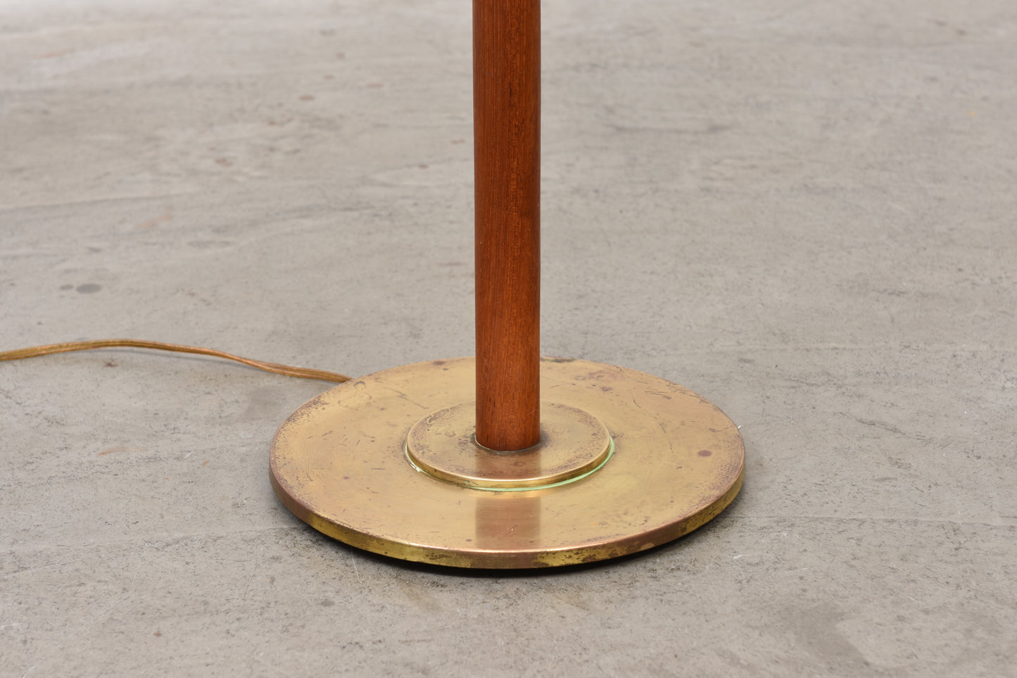 Teak floor lamp with hessian shade