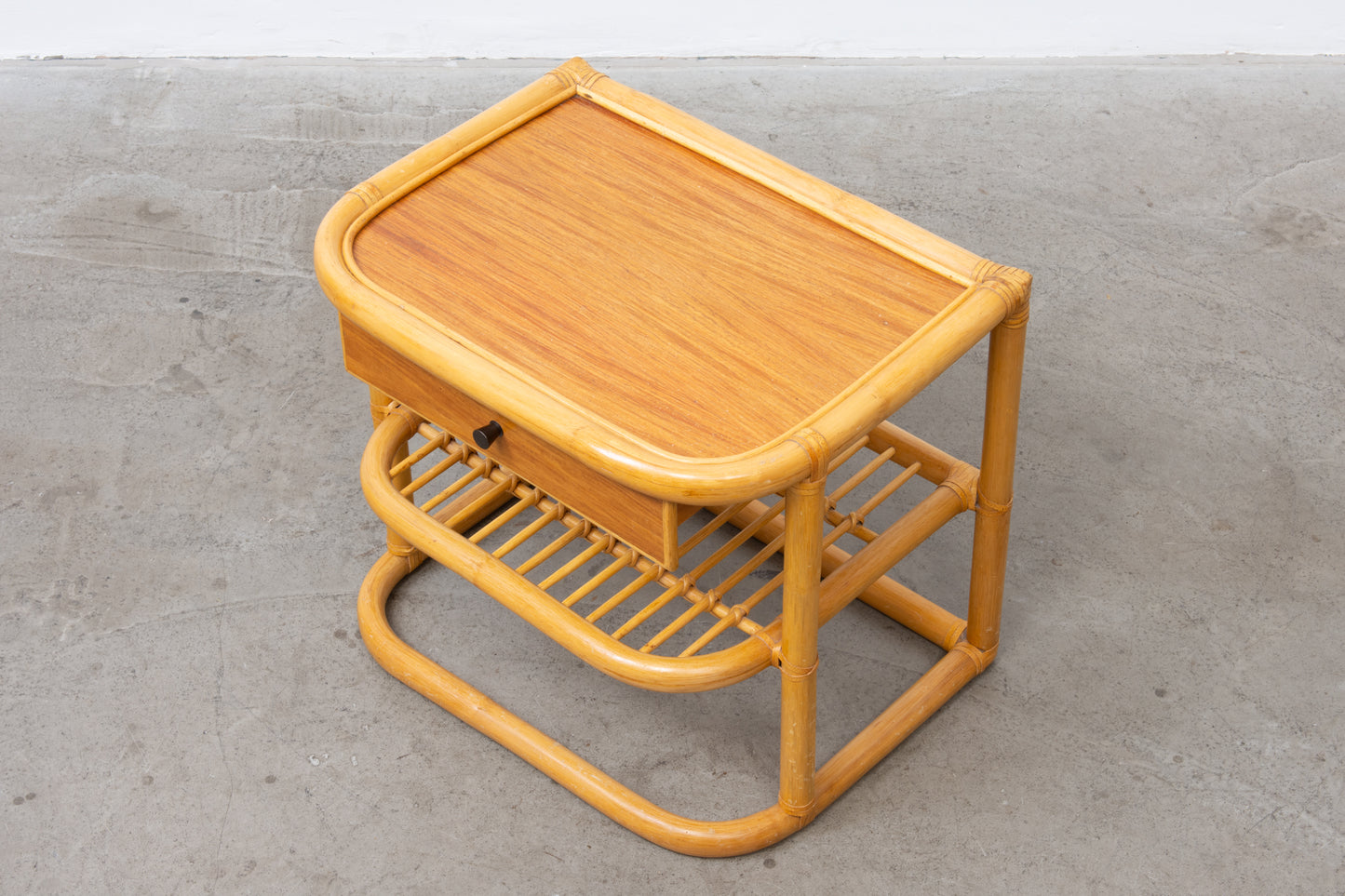 Pair of 1970s bamboo and teak bedside tables