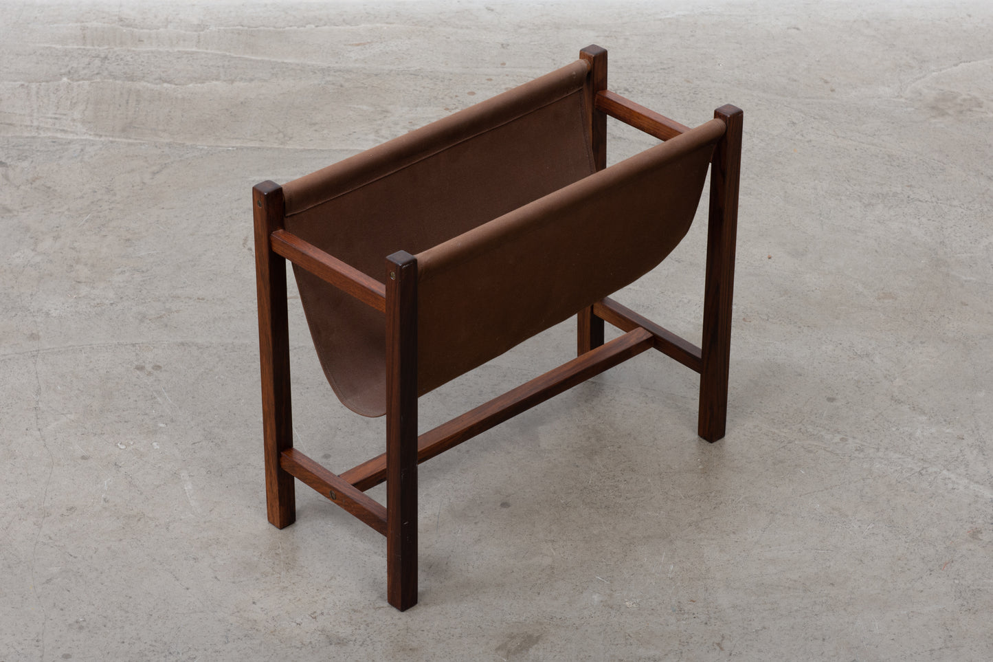 1960s rosewood + canvas magazine stand