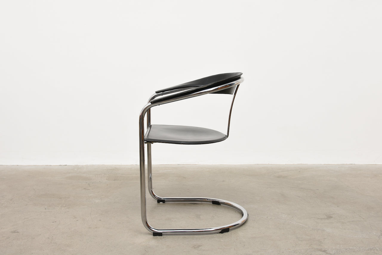 Set of leather + steel chairs by Giancarlo Vegni