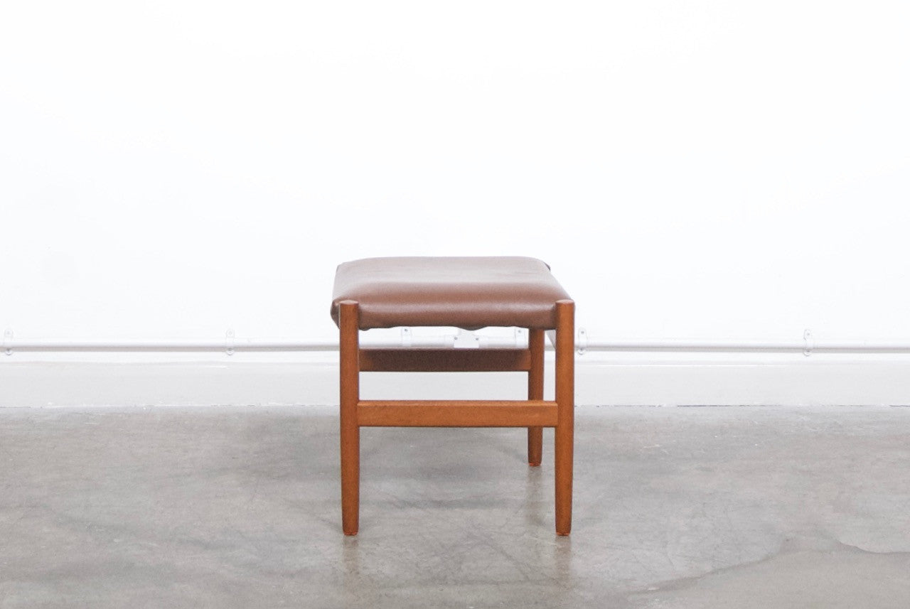 Leather and teak foot stool