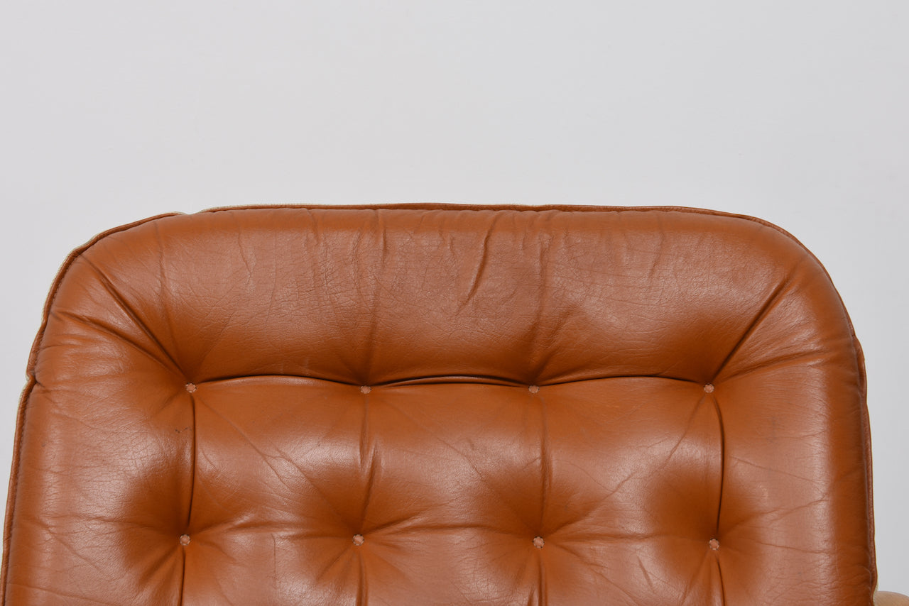 Two available: 1980s leather and beech loungers