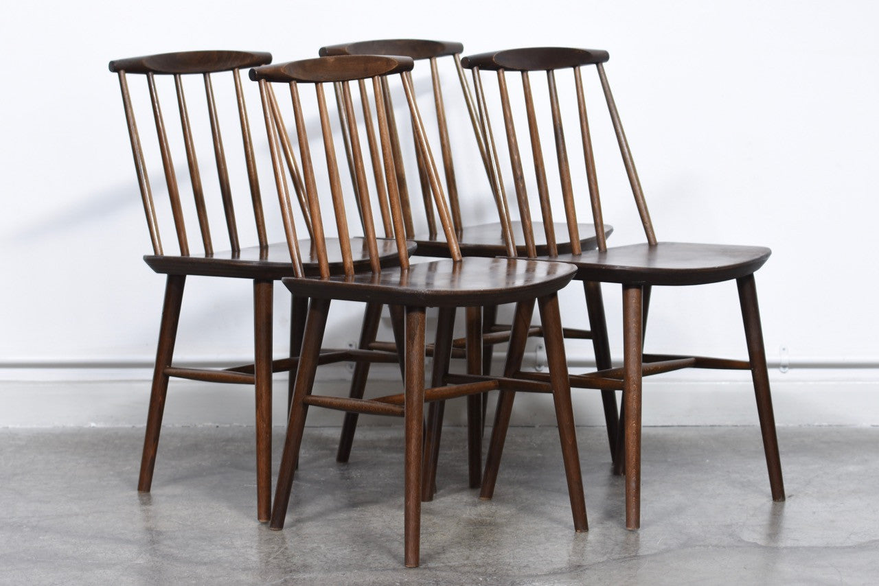 Set of four oak spindle back chairs