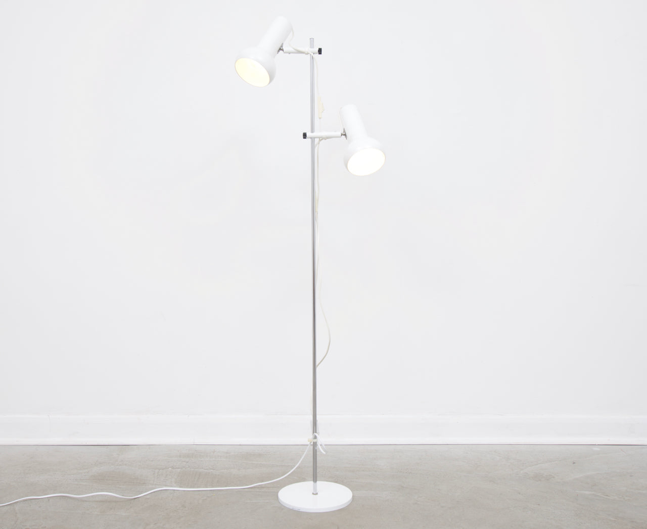 Twin-headed floor lamp with white shades