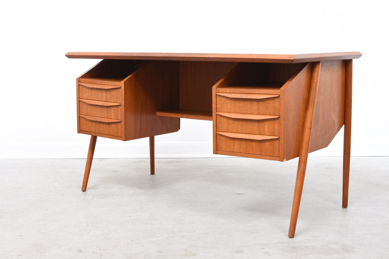 1960s Danish teak desk on splayed legs