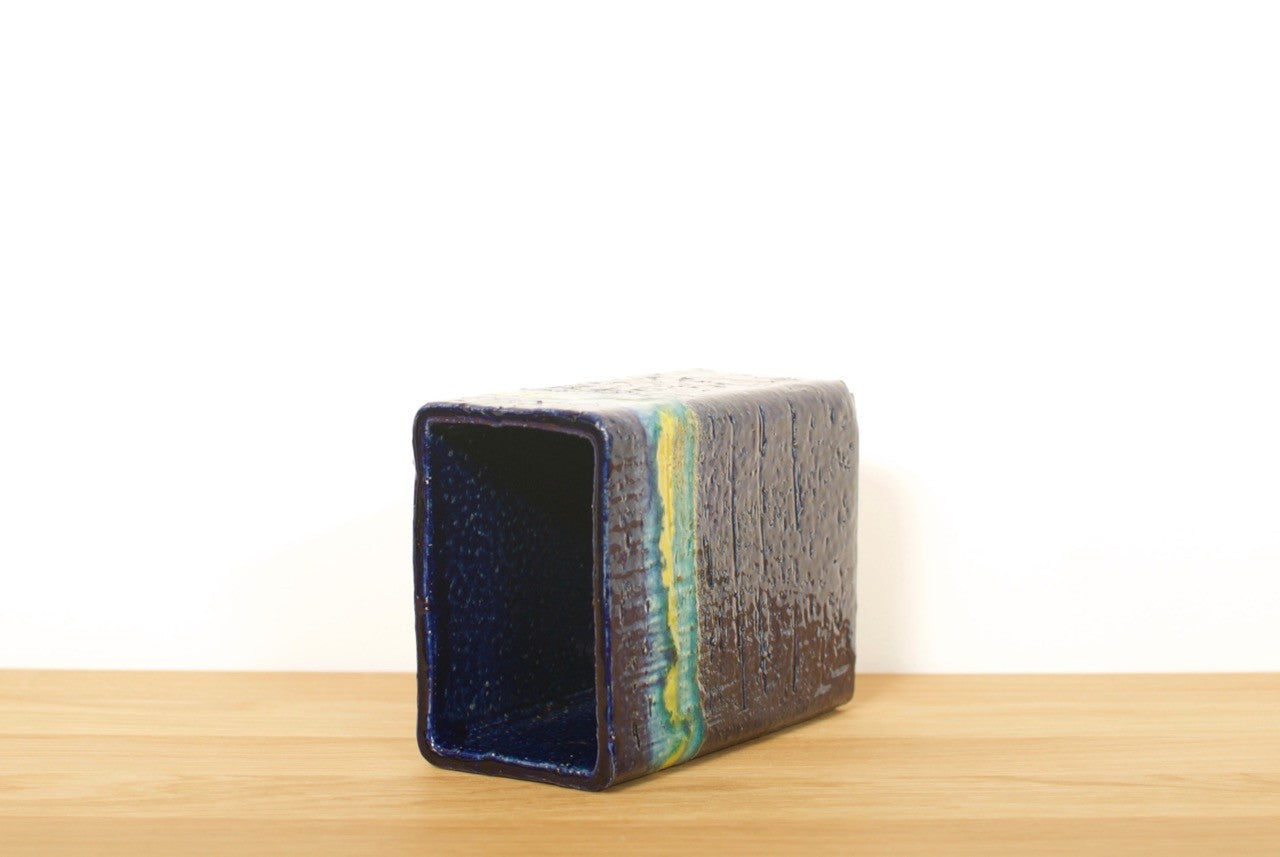 Rectangular blue and turquoise stoneware vase
