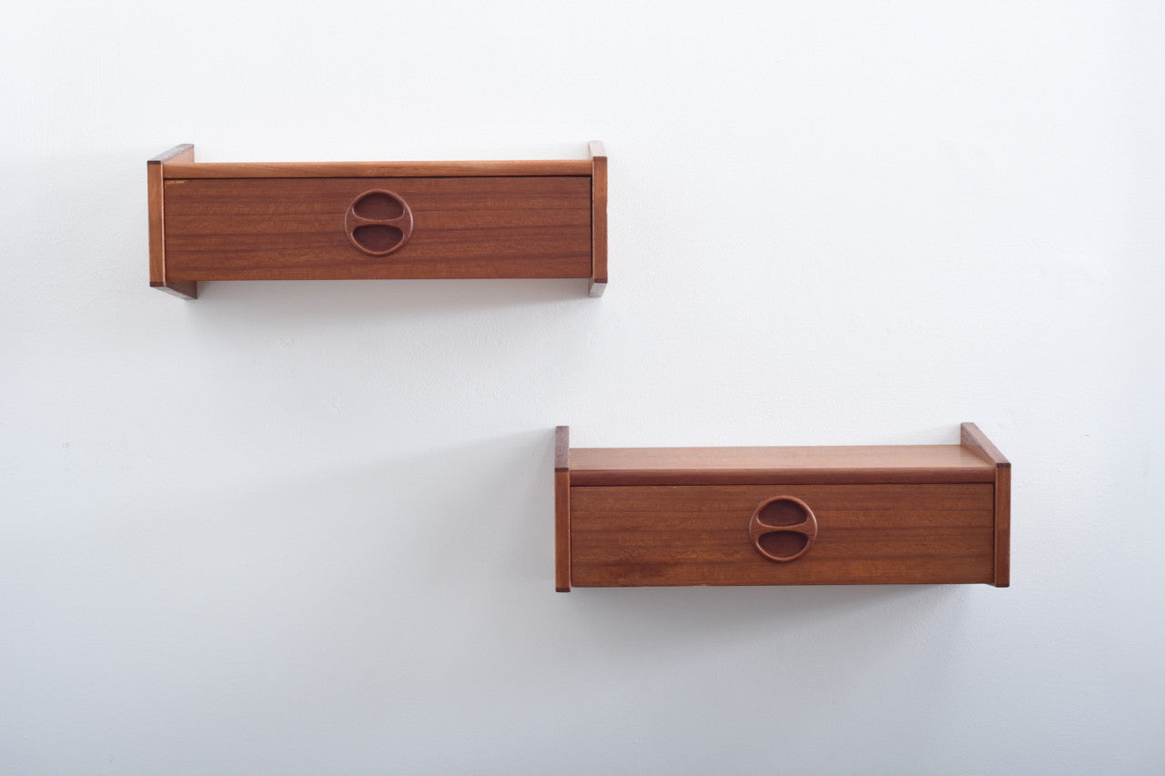 Pair of floating bedside tables in teak