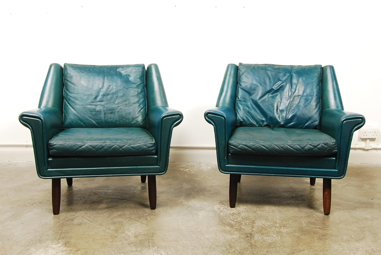 Pair of petrol blue leather loungers