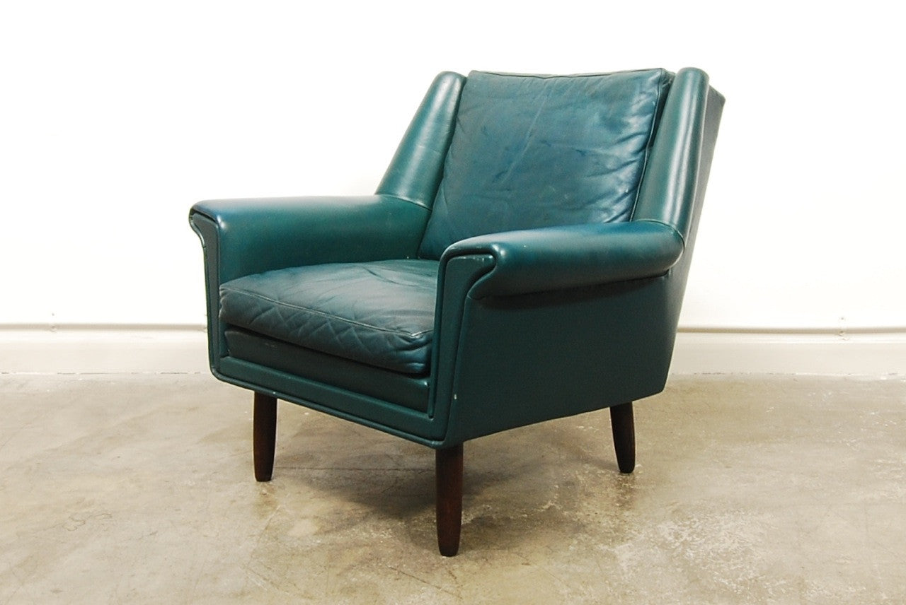 Pair of petrol blue leather loungers