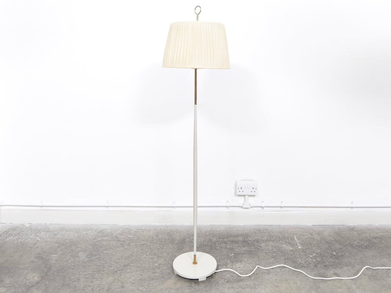 Vintage floor lamp with linen shade + brass details