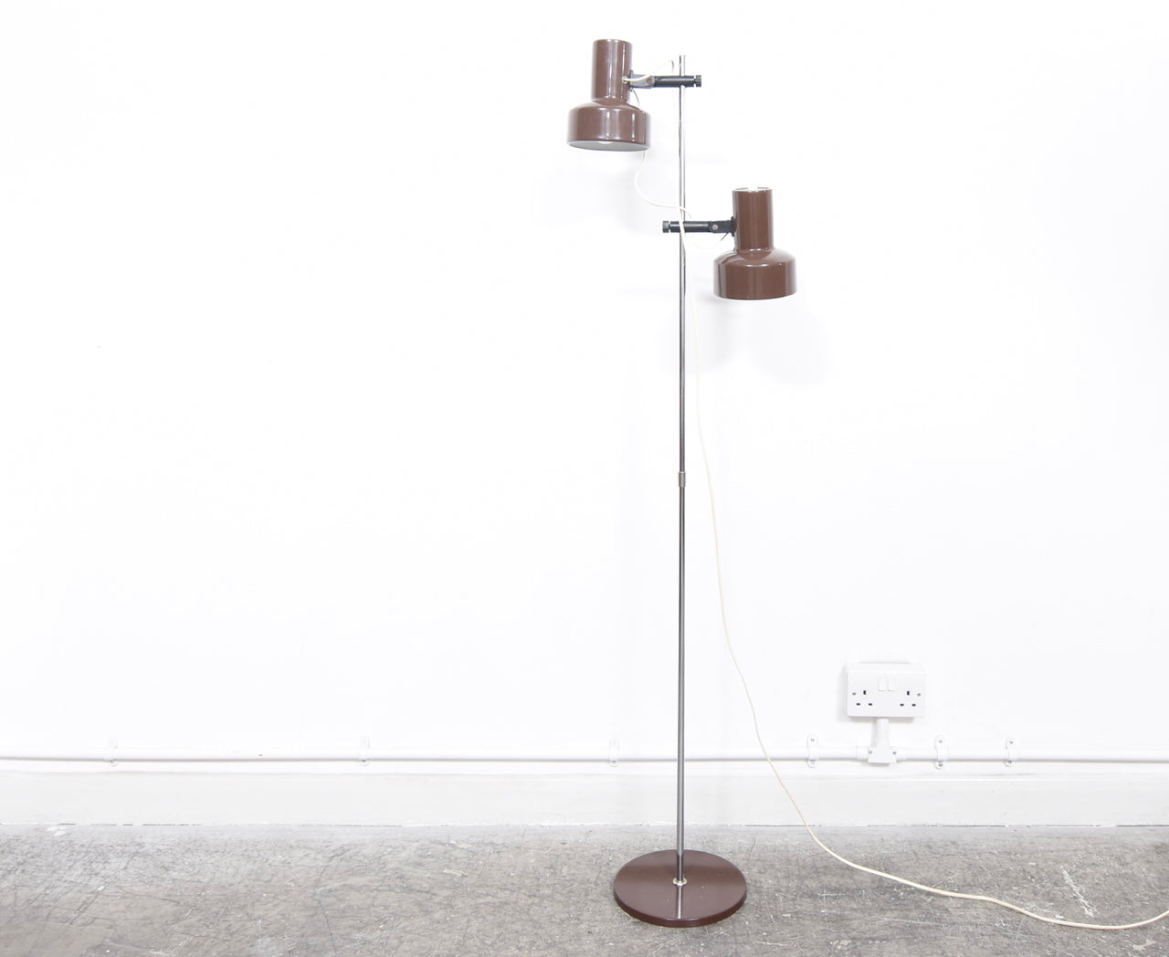 Twin-headed floor lamp with brown shades
