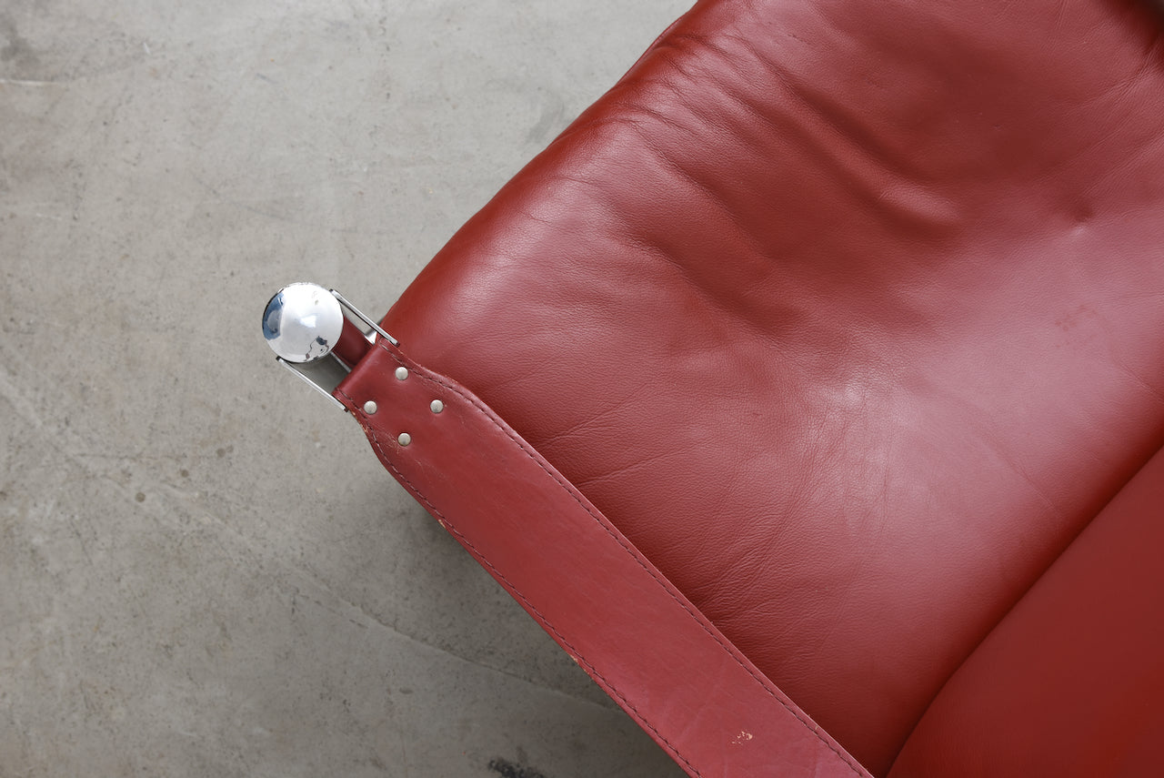 1980s steel + leather lounger by Norell Möbler