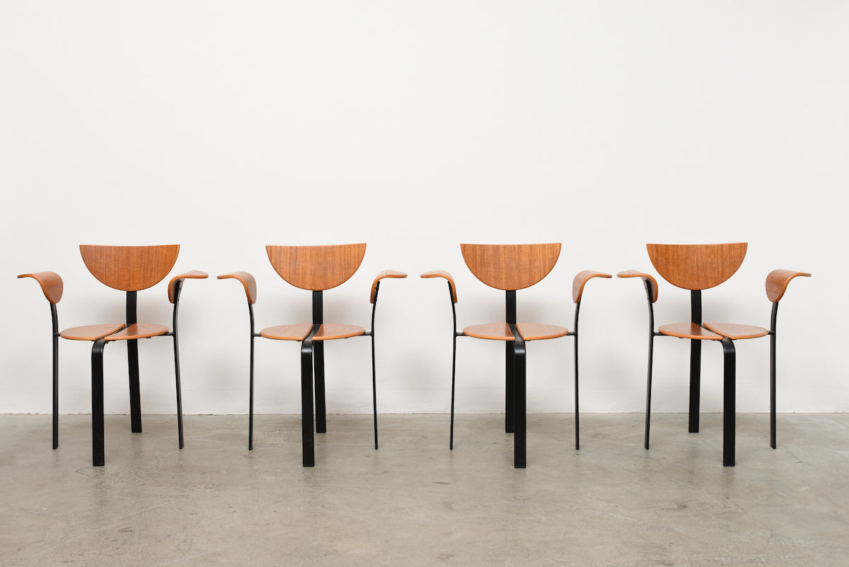 Set of four 1970s teak + metal chairs