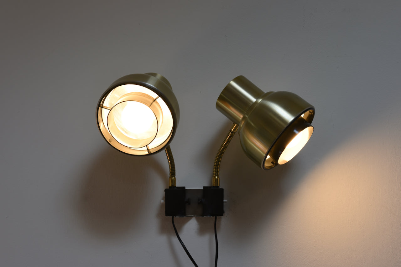 1960s twin-headed brass wall light
