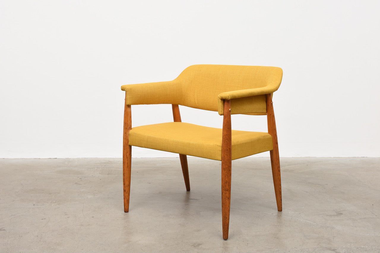 Two available: 1950s Danish wool + oak armchairs